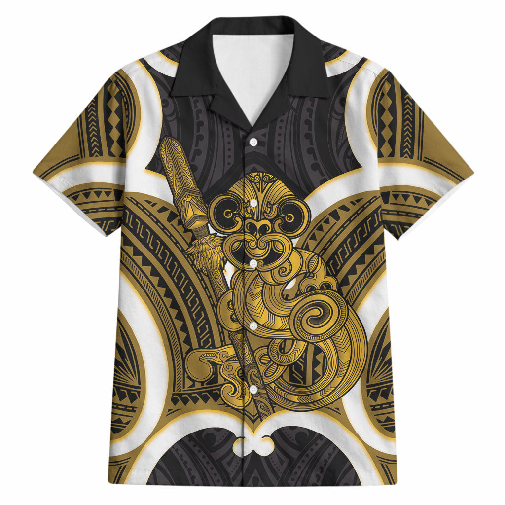 Kowhai Aotearoa Atua Tumatauenga Personalised Hawaiian Shirt Maori God Of War Tiki With Taiaha LT14 Yellow - Polynesian Pride