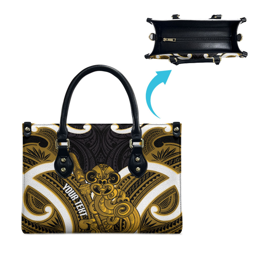 Kowhai Aotearoa Atua Tumatauenga Personalised Leather Bag Maori God Of War Tiki With Taiaha LT14 - Polynesian Pride