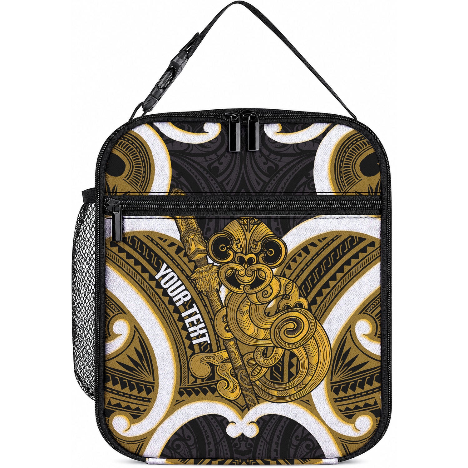 Kowhai Aotearoa Atua Tumatauenga Personalised Lunch Bag Maori God Of War Tiki With Taiaha LT14 10.2 × 8.3 × 4.3 inch Yellow - Polynesian Pride