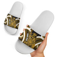 Kowhai Aotearoa Atua Tumatauenga Personalised Slide Sandals Maori God Of War Tiki With Taiaha LT14 - Polynesian Pride