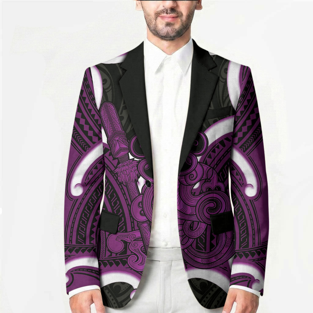 Waiporoporo Aotearoa Atua Tumatauenga Personalised Blazer Maori God Of War Tiki With Taiaha LT14 - Polynesian Pride