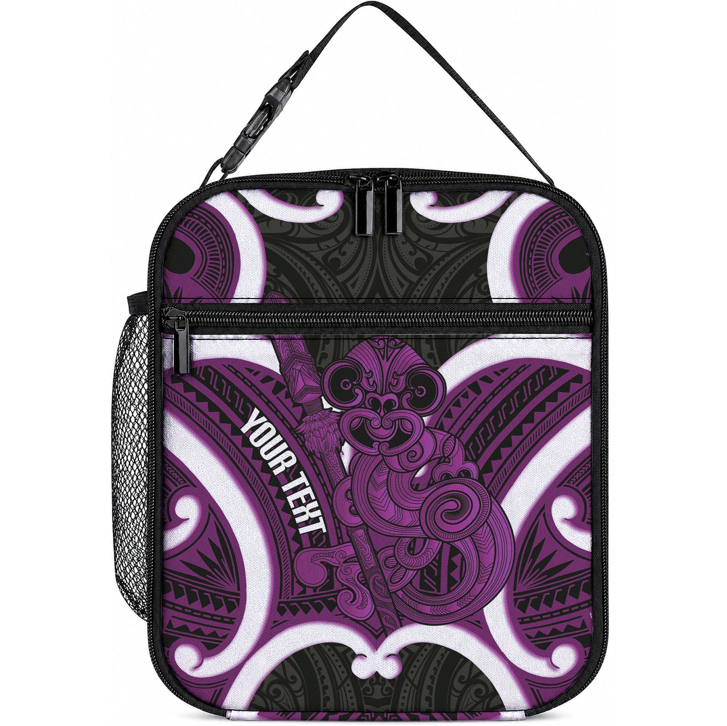 Waiporoporo Aotearoa Atua Tumatauenga Personalised Lunch Bag Maori God Of War Tiki With Taiaha LT14 10.2 × 8.3 × 4.3 inch Purple - Polynesian Pride