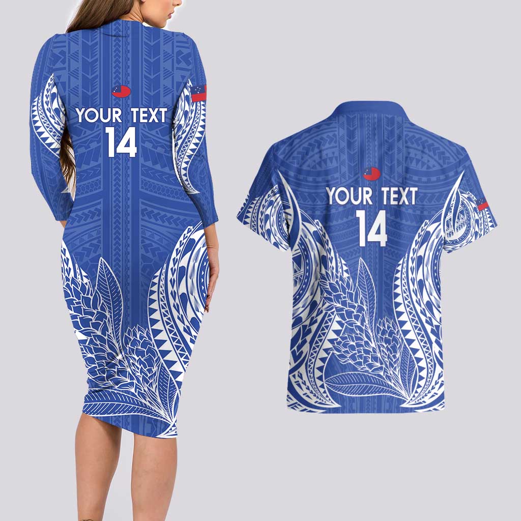 Custom Manu Samoa Rugby 2024 Couples Matching Long Sleeve Bodycon Dress and Hawaiian Shirt Go Champions Samoan Tattoo LT14 - Polynesian Pride