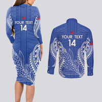 Custom Manu Samoa Rugby 2024 Couples Matching Long Sleeve Bodycon Dress and Long Sleeve Button Shirt Go Champions Samoan Tattoo LT14 - Polynesian Pride