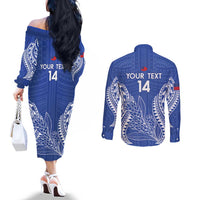 Custom Manu Samoa Rugby 2024 Couples Matching Off The Shoulder Long Sleeve Dress and Long Sleeve Button Shirt Go Champions Samoan Tattoo LT14 - Polynesian Pride