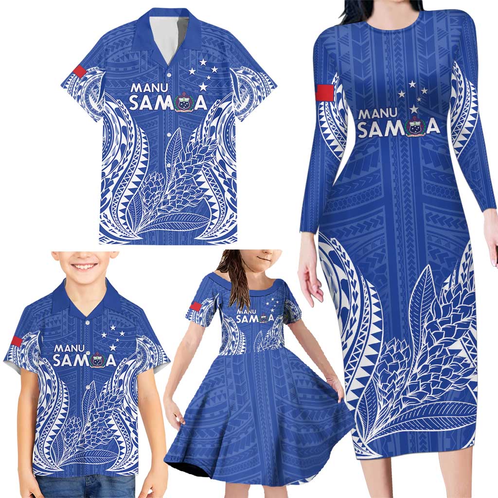 Custom Manu Samoa Rugby 2024 Family Matching Long Sleeve Bodycon Dress and Hawaiian Shirt Go Champions Samoan Tattoo LT14 - Polynesian Pride