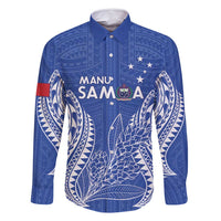Custom Manu Samoa Rugby 2024 Family Matching Mermaid Dress and Hawaiian Shirt Go Champions Samoan Tattoo LT14 Dad's Shirt - Long Sleeve Blue - Polynesian Pride
