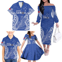 Custom Manu Samoa Rugby 2024 Family Matching Off The Shoulder Long Sleeve Dress and Hawaiian Shirt Go Champions Samoan Tattoo LT14 - Polynesian Pride