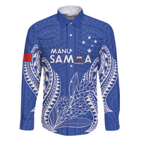 Custom Manu Samoa Rugby 2024 Family Matching Off The Shoulder Long Sleeve Dress and Hawaiian Shirt Go Champions Samoan Tattoo LT14 Dad's Shirt - Long Sleeve Blue - Polynesian Pride