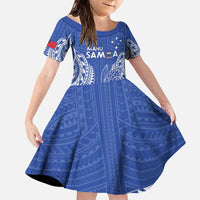 Custom Manu Samoa Rugby 2024 Family Matching Puletasi and Hawaiian Shirt Go Champions Samoan Tattoo LT14 Daughter's Dress Blue - Polynesian Pride