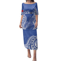Custom Manu Samoa Rugby 2024 Family Matching Puletasi and Hawaiian Shirt Go Champions Samoan Tattoo LT14 Mom's Dress Blue - Polynesian Pride