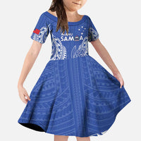 Custom Manu Samoa Rugby 2024 Family Matching Summer Maxi Dress and Hawaiian Shirt Go Champions Samoan Tattoo LT14 Daughter's Dress Blue - Polynesian Pride