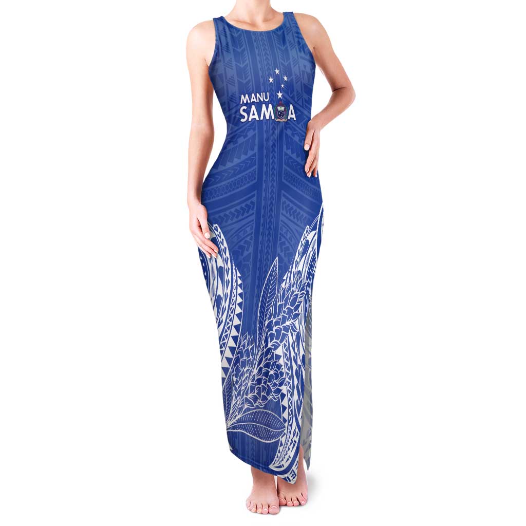 Custom Manu Samoa Rugby 2024 Family Matching Tank Maxi Dress and Hawaiian Shirt Go Champions Samoan Tattoo LT14 Mom's Dress Blue - Polynesian Pride