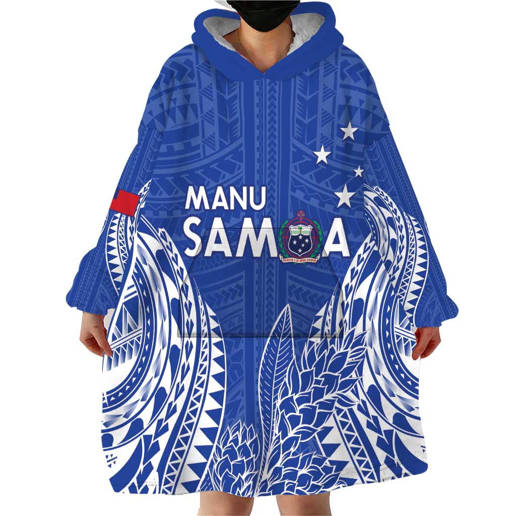 Custom Manu Samoa Rugby 2024 Wearable Blanket Hoodie Go Champions Samoan Tattoo