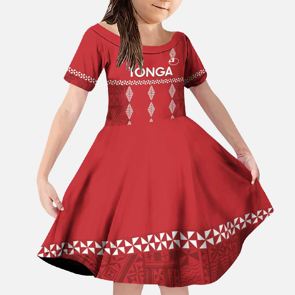 Custom Tonga Rugby 2024 Family Matching Mermaid Dress and Hawaiian Shirt Go Champions Ikale Tahi Ngatu Pattern LT14 Daughter's Dress Red - Polynesian Pride