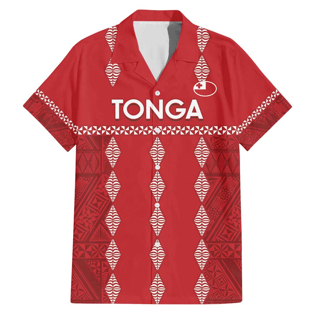 Custom Tonga Rugby 2024 Family Matching Mermaid Dress and Hawaiian Shirt Go Champions Ikale Tahi Ngatu Pattern LT14 Dad's Shirt - Short Sleeve Red - Polynesian Pride
