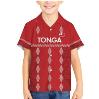 Custom Tonga Rugby 2024 Family Matching Mermaid Dress and Hawaiian Shirt Go Champions Ikale Tahi Ngatu Pattern LT14 Son's Shirt Red - Polynesian Pride