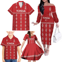 Custom Tonga Rugby 2024 Family Matching Off The Shoulder Long Sleeve Dress and Hawaiian Shirt Go Champions Ikale Tahi Ngatu Pattern LT14 - Polynesian Pride