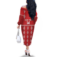 Custom Tonga Rugby 2024 Family Matching Off The Shoulder Long Sleeve Dress and Hawaiian Shirt Go Champions Ikale Tahi Ngatu Pattern LT14 - Polynesian Pride