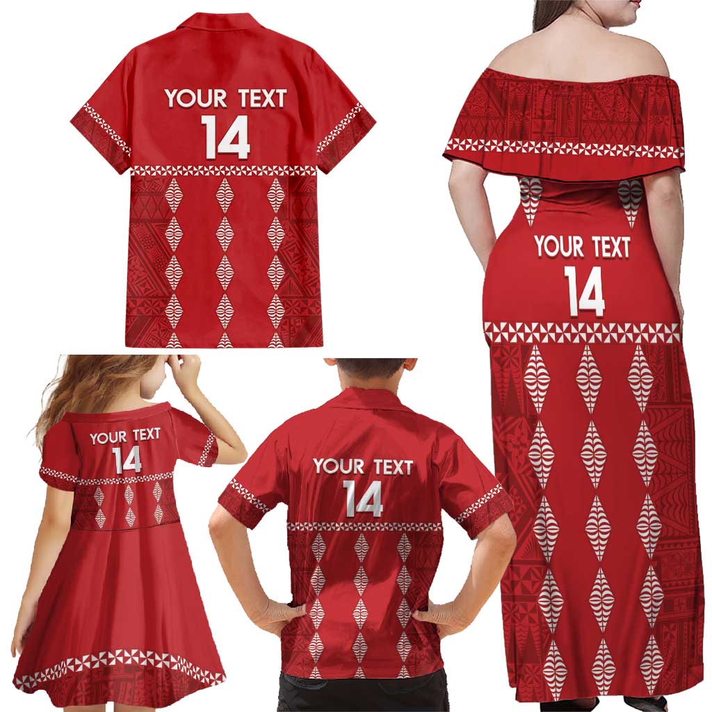 Custom Tonga Rugby 2024 Family Matching Off Shoulder Maxi Dress and Hawaiian Shirt Go Champions Ikale Tahi Ngatu Pattern LT14 - Polynesian Pride