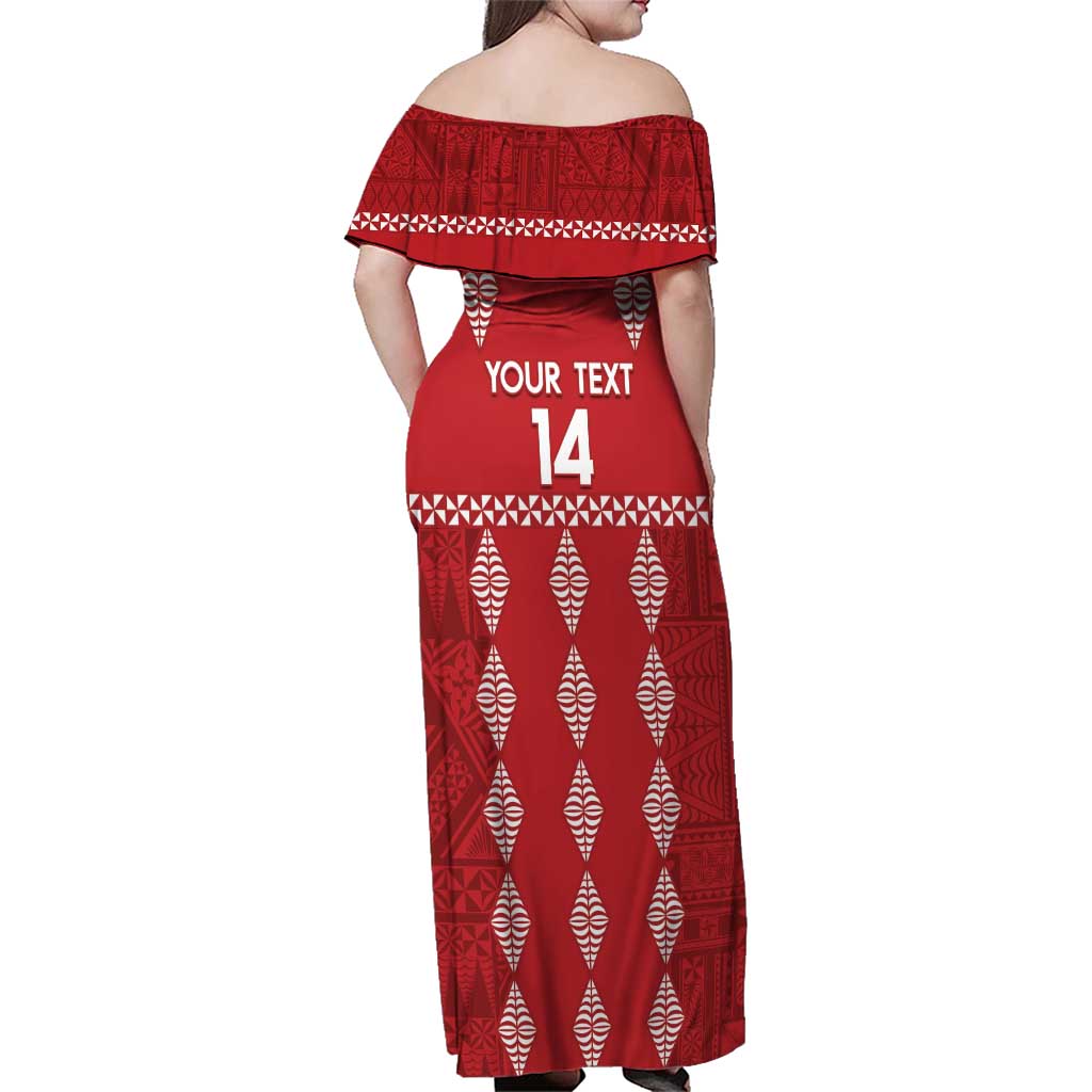 Custom Tonga Rugby 2024 Family Matching Off Shoulder Maxi Dress and Hawaiian Shirt Go Champions Ikale Tahi Ngatu Pattern LT14 - Polynesian Pride
