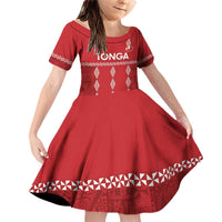Custom Tonga Rugby 2024 Family Matching Off Shoulder Short Dress and Hawaiian Shirt Go Champions Ikale Tahi Ngatu Pattern LT14 Daughter's Dress Red - Polynesian Pride