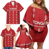 Custom Tonga Rugby 2024 Family Matching Off Shoulder Short Dress and Hawaiian Shirt Go Champions Ikale Tahi Ngatu Pattern LT14 - Polynesian Pride