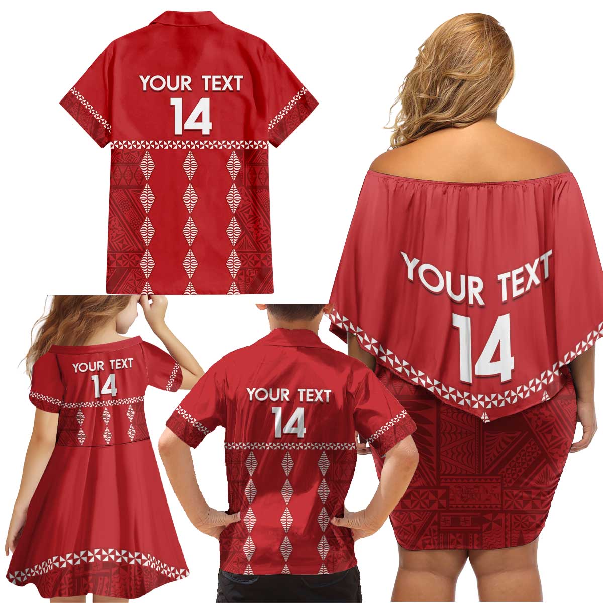 Custom Tonga Rugby 2024 Family Matching Off Shoulder Short Dress and Hawaiian Shirt Go Champions Ikale Tahi Ngatu Pattern LT14 - Polynesian Pride