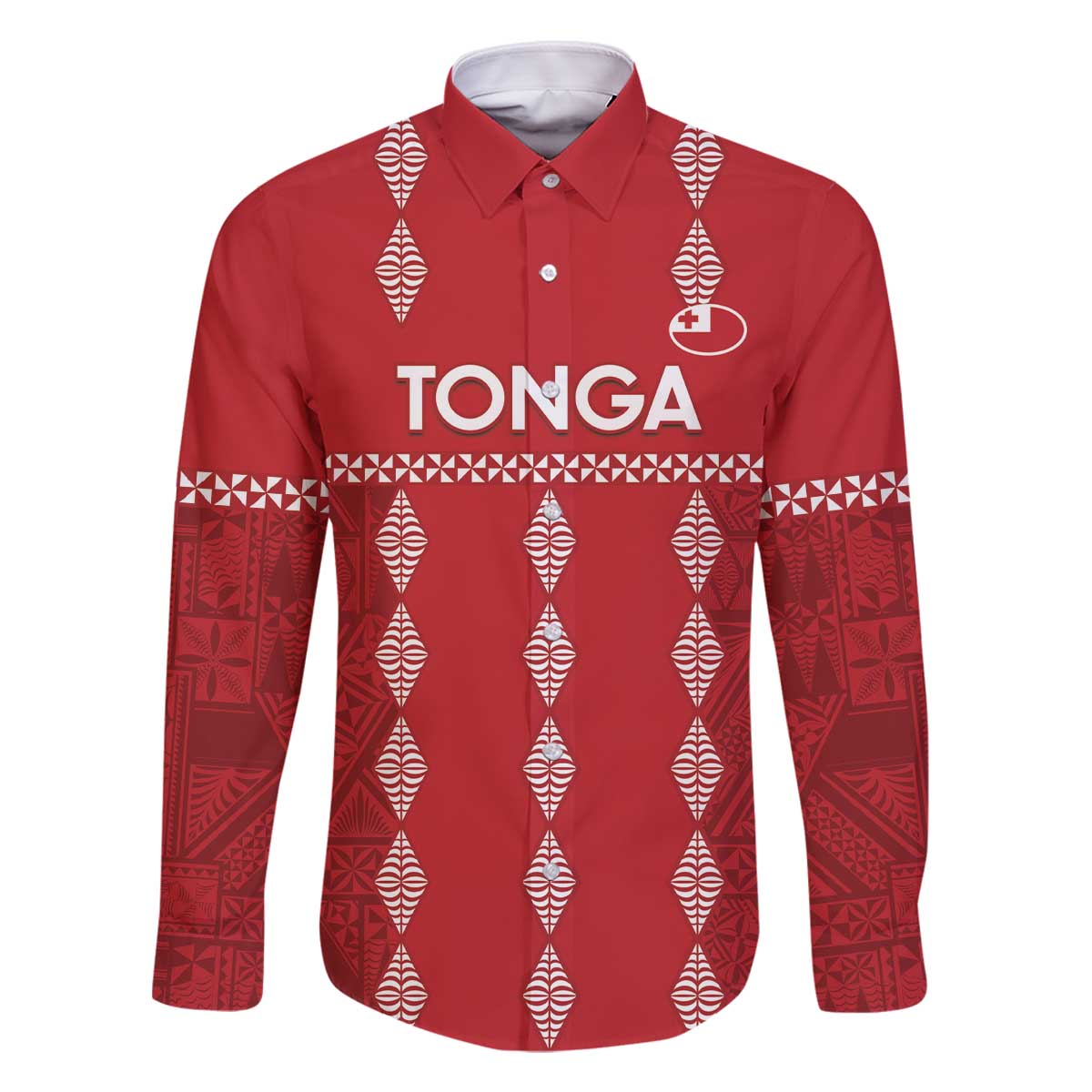 Custom Tonga Rugby 2024 Family Matching Off Shoulder Short Dress and Hawaiian Shirt Go Champions Ikale Tahi Ngatu Pattern LT14 Dad's Shirt - Long Sleeve Red - Polynesian Pride