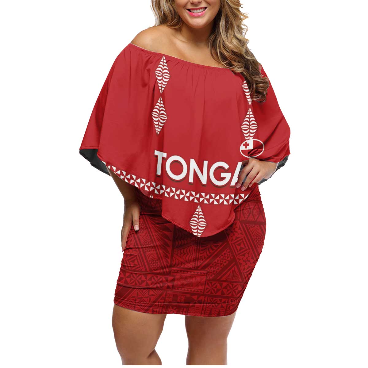Custom Tonga Rugby 2024 Family Matching Off Shoulder Short Dress and Hawaiian Shirt Go Champions Ikale Tahi Ngatu Pattern LT14 Mom's Dress Red - Polynesian Pride