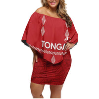 Custom Tonga Rugby 2024 Family Matching Off Shoulder Short Dress and Hawaiian Shirt Go Champions Ikale Tahi Ngatu Pattern LT14 Mom's Dress Red - Polynesian Pride