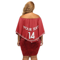Custom Tonga Rugby 2024 Family Matching Off Shoulder Short Dress and Hawaiian Shirt Go Champions Ikale Tahi Ngatu Pattern LT14 - Polynesian Pride