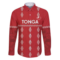 Custom Tonga Rugby 2024 Family Matching Puletasi and Hawaiian Shirt Go Champions Ikale Tahi Ngatu Pattern LT14 Dad's Shirt - Long Sleeve Red - Polynesian Pride
