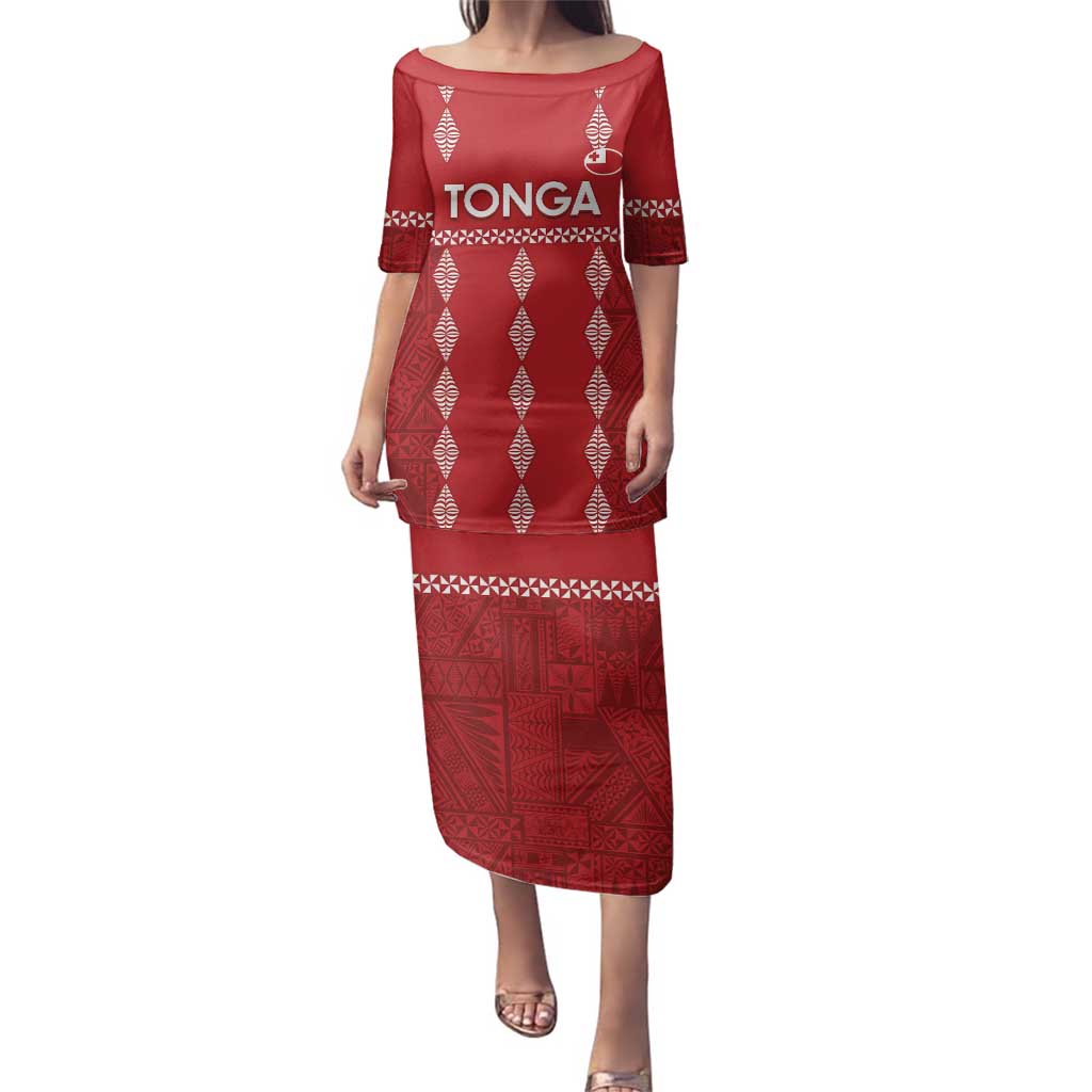 Custom Tonga Rugby 2024 Family Matching Puletasi and Hawaiian Shirt Go Champions Ikale Tahi Ngatu Pattern LT14 Mom's Dress Red - Polynesian Pride