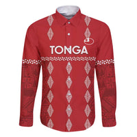 Custom Tonga Rugby 2024 Family Matching Short Sleeve Bodycon Dress and Hawaiian Shirt Go Champions Ikale Tahi Ngatu Pattern LT14 Dad's Shirt - Long Sleeve Red - Polynesian Pride