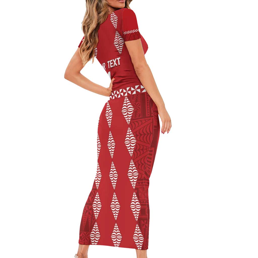 Custom Tonga Rugby 2024 Family Matching Short Sleeve Bodycon Dress and Hawaiian Shirt Go Champions Ikale Tahi Ngatu Pattern LT14 - Polynesian Pride