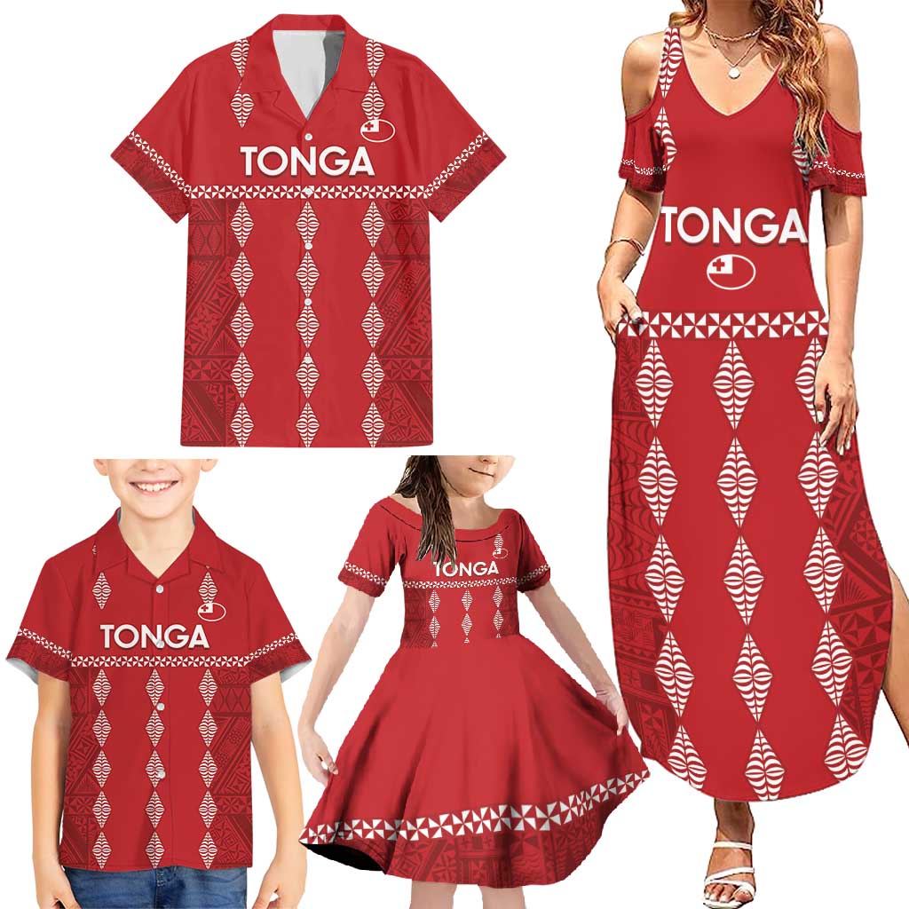 Custom Tonga Rugby 2024 Family Matching Summer Maxi Dress and Hawaiian Shirt Go Champions Ikale Tahi Ngatu Pattern LT14 - Polynesian Pride