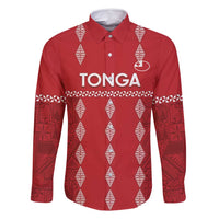 Custom Tonga Rugby 2024 Family Matching Tank Maxi Dress and Hawaiian Shirt Go Champions Ikale Tahi Ngatu Pattern LT14 Dad's Shirt - Long Sleeve Red - Polynesian Pride