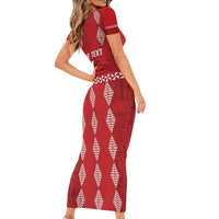 Custom Tonga Rugby 2024 Short Sleeve Bodycon Dress Go Champions Ikale Tahi Ngatu Pattern