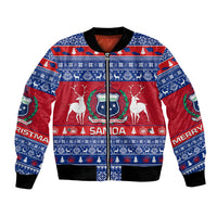 Personalised Samoa Christmas Bomber Jacket Samoan Coat Of Arms Manuia Le Kirisimas LT14 Unisex Blue - Polynesian Pride