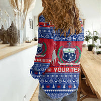 Personalised Samoa Christmas Women Casual Shirt Samoan Coat Of Arms Manuia Le Kirisimas LT14 - Polynesian Pride