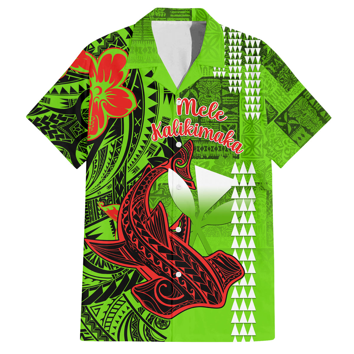 Personalised Hawaii Christmas Family Matching Long Sleeve Bodycon Dress and Hawaiian Shirt Mele Kalikimaka Kakau Polynesian Shark Tattoo LT14 Dad's Shirt - Short Sleeve Green - Polynesian Pride