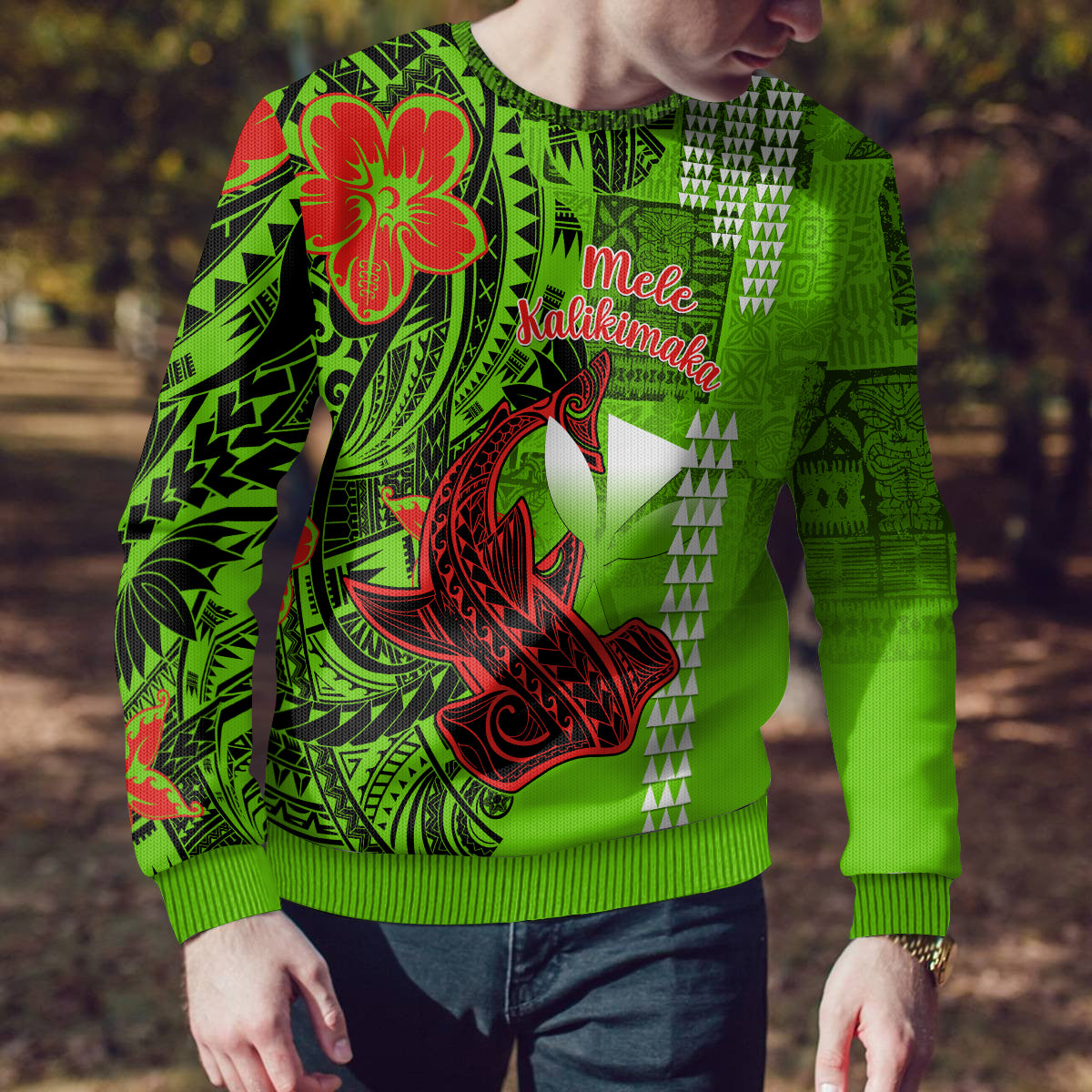 Personalised Hawaii Christmas Ugly Christmas Sweater Mele Kalikimaka Kakau Polynesian Shark Tattoo LT14 - Polynesian Pride