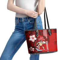Personalised Hawaii Christmas Leather Tote Bag Mele Kalikimaka Surfing Santa Claus LT14 - Polynesian Pride