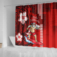 Personalised Hawaii Christmas Shower Curtain Mele Kalikimaka Surfing Santa Claus LT14 - Polynesian Pride
