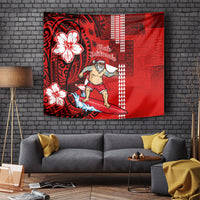Personalised Hawaii Christmas Tapestry Mele Kalikimaka Surfing Santa Claus LT14 Red - Polynesian Pride