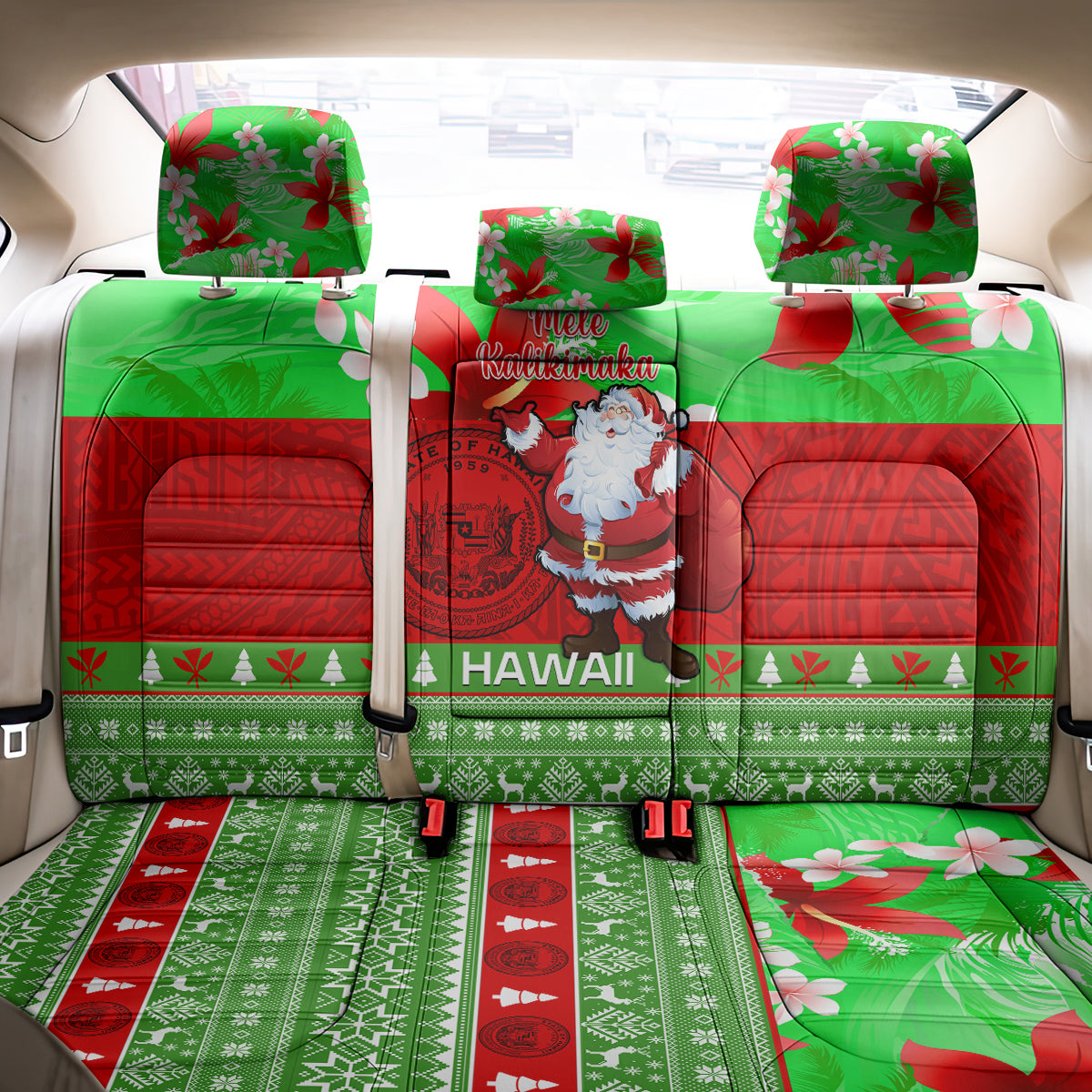 Personalised Hawaii Christmas Back Car Seat Cover Mele Kalikimaka Hawaiian Santa Tropical Vibes LT14 - Polynesian Pride