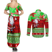 Personalised Hawaii Christmas Couples Matching Summer Maxi Dress and Long Sleeve Button Shirts Mele Kalikimaka Hawaiian Santa Tropical Vibes LT14 - Polynesian Pride