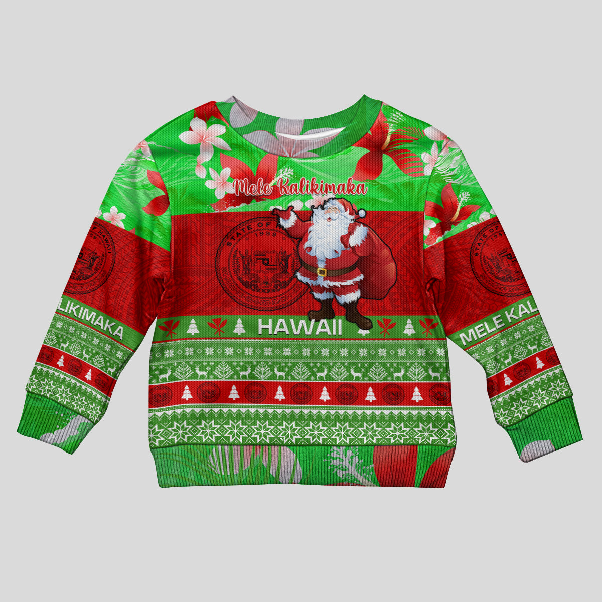 Personalised Hawaii Christmas Kid Ugly Christmas Sweater Mele Kalikimaka Hawaiian Santa Tropical Vibes LT14 Kid Red - Polynesian Pride