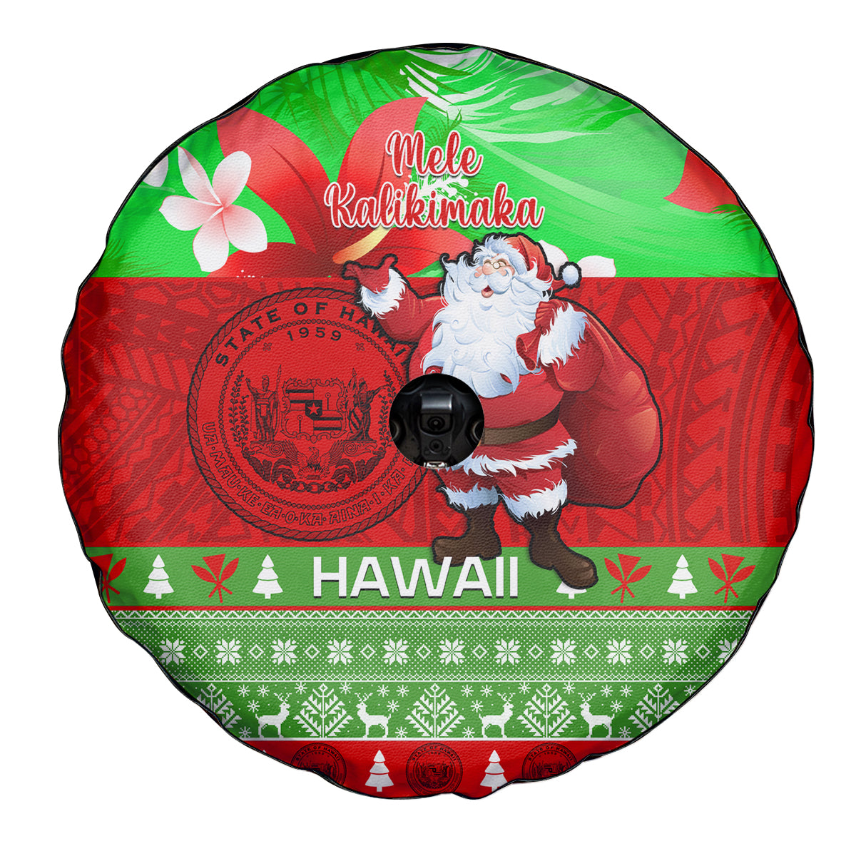 Personalised Hawaii Christmas Spare Tire Cover Mele Kalikimaka Hawaiian Santa Tropical Vibes LT14 - Polynesian Pride